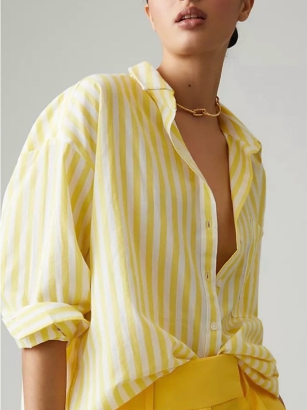 Maeve Yellow and White Striped Button-Down Shirt XS